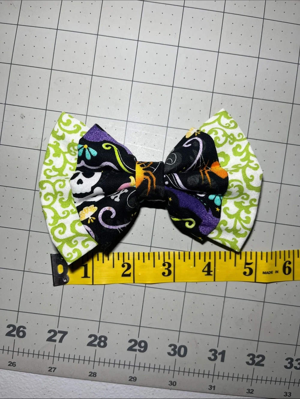 Kids Halloween Fabric Hair Bow - Black & Lime Green